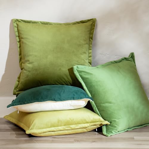 Green Yellow Gold Decorative Throw Pillow Covers, Set of 4, 18x18 Inch Solid Warm Color Velvet Accent Pillow Covers - Image 5