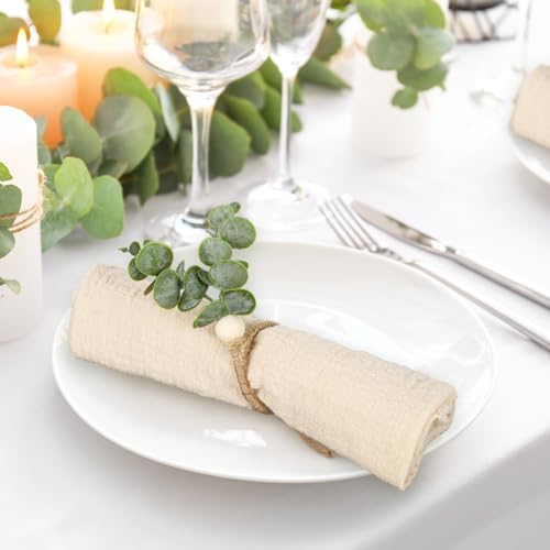 JarThenaAMCS Napkin Rings Set of 30 Rustic Eucalyptus Leaf Rings Wood Bead Farmhouse Napkin Ring for Spring Summer Weddings Christmas Party and Easter Table Decoration - Image 6