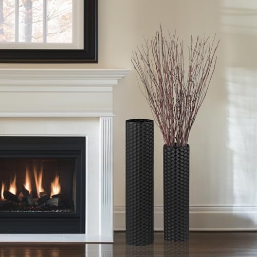 Sziqiqi Black Tall Floor Vase, Cylinder Metal Decorative Vase Set, 2Pcs - Image 6