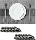 Leetaltree Grey with White Striped Placemats Set of 12 - Heat Resistant Non-Slip Place mats for Dining Table, Washable Durable PVC Vinyl Woven Table Mats（Grey Stripe, 12） by Leetaltree-ArtatEveryTable