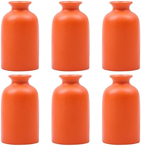 Orange Bud Vases Set of 6 - Mini Orange Ceramic Vases for Flowers, Modern Bud Vase for Table Decor, Boho Small Vase for Home Decor, Centerpieces in Bulk for Wedding, Home, Table, Party Decor by QIANLING