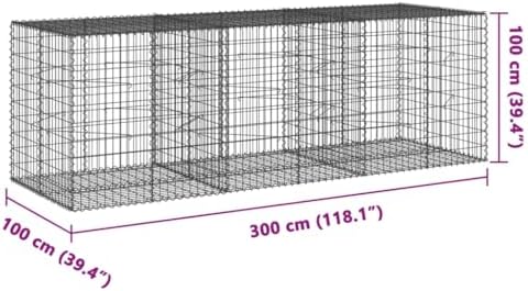 vidaXL Gabion Basket with Cover 118.1"x39.4"x39.4" Galvanized Iron - Image 3