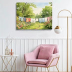 Vintage Laundry Room Wall Art,Laundry Line Oil Painting,Clothesline Laundry Room Decor,Laundry Clothesline Print,Clothes Hanging on Clothesline Picture,Rustic Farmhouse Decor20x30inch Framed Art - Image 4
