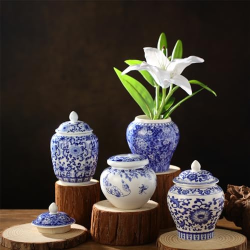 4 Pcs Small Blue and White Vases Chinoiserie Porcelain Vase, Classic - Image 5