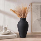 Ceramic Flower Vase Home Decor, 11 in Farmhouse Table Black Vases Rustic Vintage Living Room Kitchen Bedroom Decorations Pottery Decorative Vases for House Shelf Office Coffee Desk Dining Fireplace - Image 3