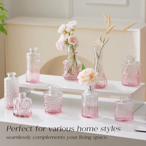 Glass Bud Vase Set of 20 - Small Vases for Flowers in Bulk - Assorted Vintage Crystal Vases for Flowers, Table Centerpieces (Pink, 20 Pcs) - Image 3