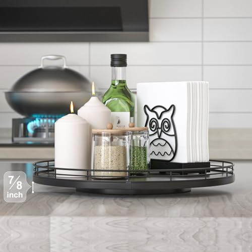 Oroyutor 13-Inch Oak Lazy Susan Spice Organizer, Black Finish - Image 2