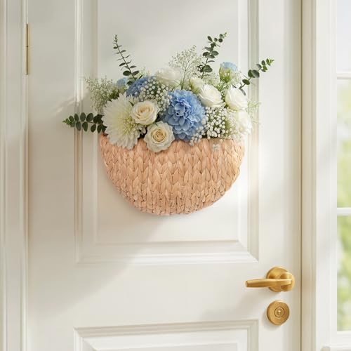 iEGrow Wicker Wall Basket, Scalloped Wall Basket Natural Water Hyacinth, Hanging Baskets for Organizing and Decor, Woven Storage Baskets for Door Mounted Entryway Flower Mail Plant Nursery - Image 2