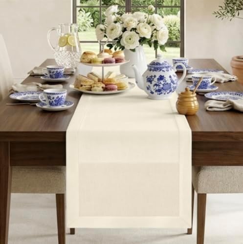 Classic Linen™ by D'Moksha, Ivory Table Runner 90 Inches Long, 100% Pure Linen, 14 x 90 Inch Table Runner for Dresser, Dining- Fall, Weddings, Outdoor Hosting by DMokshaHomes
