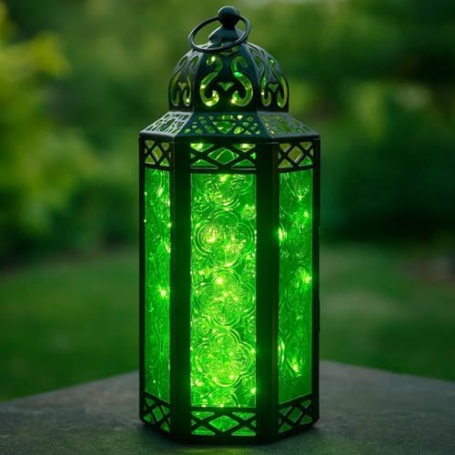 Vela Lanterns Decorative Indoor Fairy Light Candle Holder, Green, M, 2-Pack - Image 2