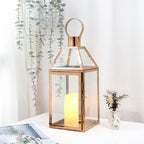 JHY Design Rose Gold Decorative Lanterns 16 inch High Stainless Steel Candle Lanterns with Tempered Glass for Indoor Outdoor Events Parities and Weddings - Image 6