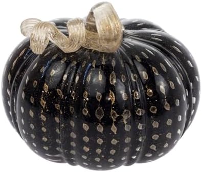 Boston International Hand Blown Glass Pumpkin Tabletop Mantel Shelf Fall Autumn Thanksgiving Halloween Decorations for Home, Small, Black & Gold by BostonInternational
