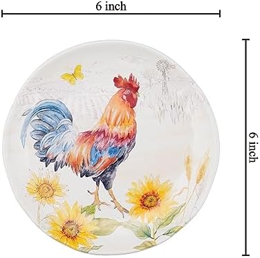 UP Sunshine Rooster Melamine Round Dessert Plates, Small Serving Plates, for Appetizer, Snacks, and Side Dishes, Multicolor, 6 Inch, Set of 4 - Image 3