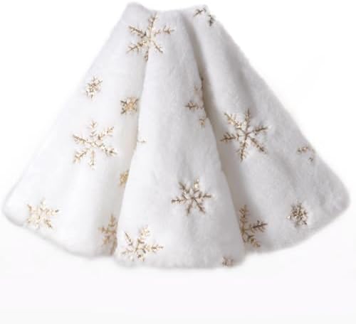 Christmas Tree Skirt, 36-Inch White Faux Fur Tree Skirt with Sparkling Gold Sequin Snowflakes, Quality Xmas Decorations for 4FT-6FT Christmas Trees - Perfect for Christmas Home Decor by Tihulek