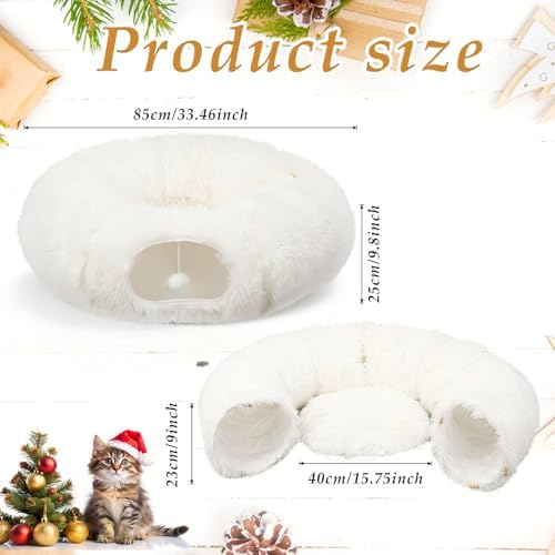 Thyle Christmas Cat Tunnel Bed, White, 3ft X 3ft X 9.8in, Plush - Image 4