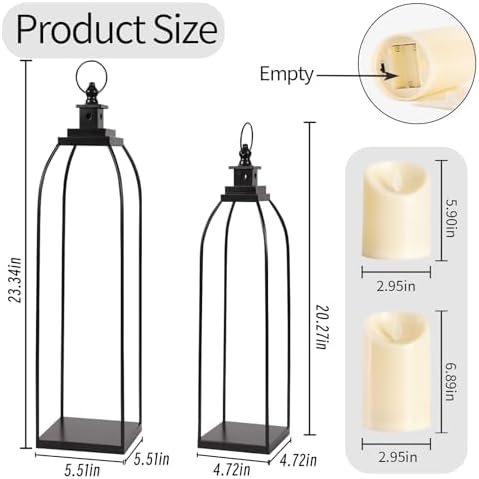 Decorative Candle Lanterns Set of 2, Black Metal for Indoor & Outdoor - Image 4