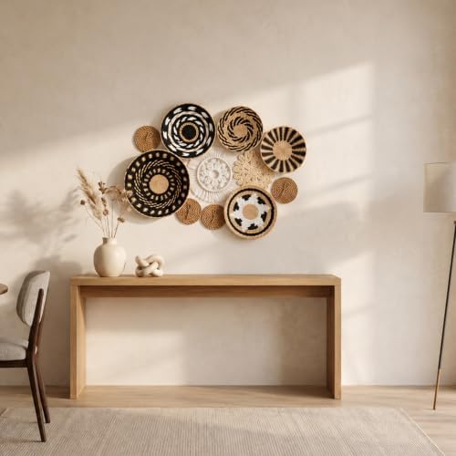 11-Piece (Retro) Boho Wall Basket Decor – Handmade Woven Wall Baskets, Bohemian Farmhouse Wall Art, Rustic Hanging Basket Set for Living Room, Bedroom & Kitchen Summer decoration - Image 7