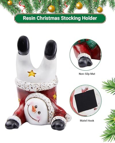 Minetom Christmas Stocking Holders for Mantle Set of 4, 3D Resin Snowman Figurines Stocking Hangers, Home Xmas Decorations for Fireplace Mantel Table Garland - Image 5