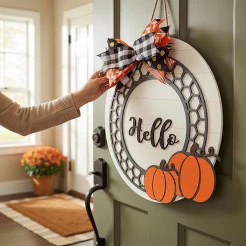 Wood front door sign Wood sign Home decor Welcome sign Sign for front door House warming gift Wedding gift (Wired Pumpkin, 22" Width) - Image 2