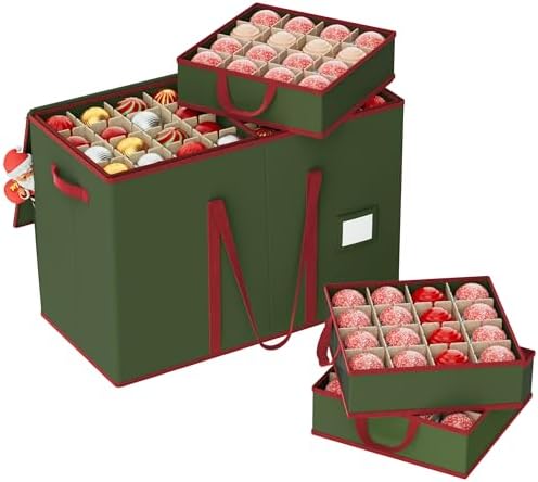 160-3” Large Christmas Ornament Storage Box, Dual Zippers, Stackable Christmas Storage Container with Lid, 6 Trays, 600D Oxford, Green by Unknown