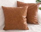 Faux Leather Throw Pillow Covers 22x22 inch, Set of 2 Thick Cognac Brown Modern Solid Decorative Square Minimalist Cushion Cases for Couch Bed Sofa - Image 4