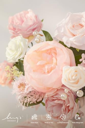 Ling's moment Artificial Pink Flowers Combo, Blush, Grand - Image 3