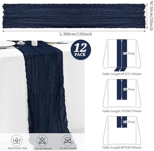 12 Pack Navy Blue Cheesecloth Table Runner,20x120 in Table Runner - Image 2