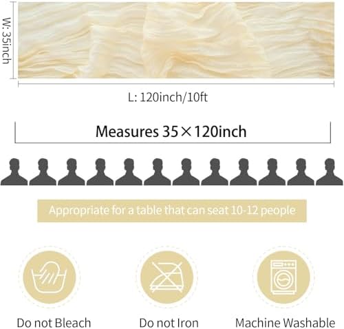 10 Pack Beige Cream Cheesecloth Table Runner 35x120 Inches, Summer Farmhouse Rustic 10ft Gauze Cheese Cloth Table Runner for Wedding Banquets Bridal Shower Birthday Party Home Decor - Image 6