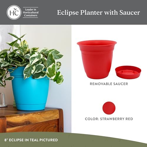 The HC Companies Eclipse Round Planter Pot, 16 Inch, Red, 2-Pack - Image 2