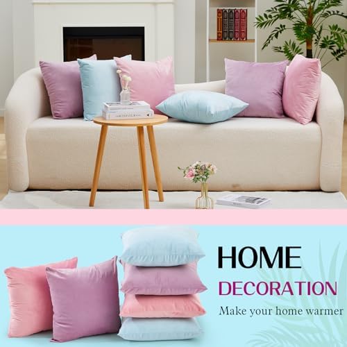 Berlune 6 Pcs Pastel Velvet Throw Pillow Cover 18x18 Picnic Cushion Case - Image 3