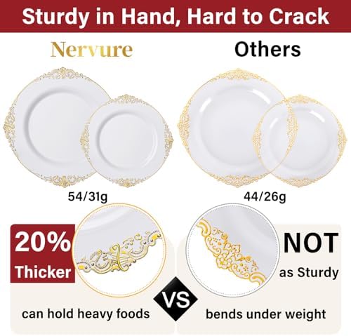 Nervure 700Pcs Gold Plastic Plates, Plastic Dinnerware Set for 100 Guests - Image 3