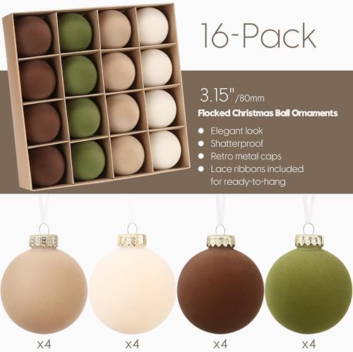 Sea Team 16-Pack Flocked Velvet Christmas Ball Ornaments, Prairie Fall - Image 3