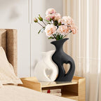 XL Black and White Decor Heart Shaped Ceramic Flower Vase Set of 2 - Image 4