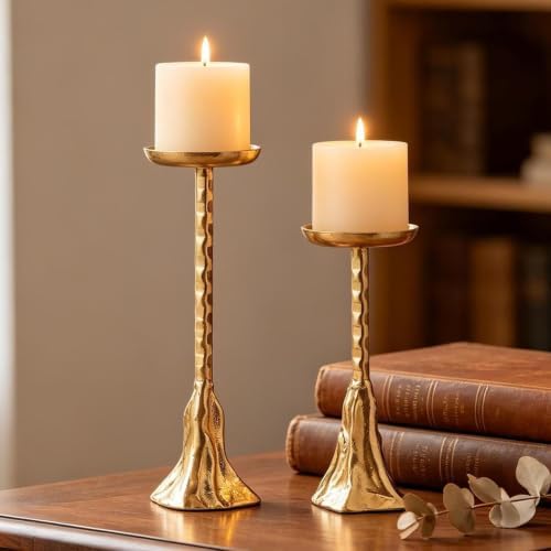 Pillar Candle Holders Set of 2, Candle Holders for Pillar Candles by HuiDao