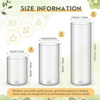 Nuogo 12 Pcs Plastic Cylinder Vases Tall Plastic Flower Vases for Centerpieces Hurricane Candle Holder for Home Wedding Office Party Formal Dinners Decorations (4''/6''/8'') - Image 3