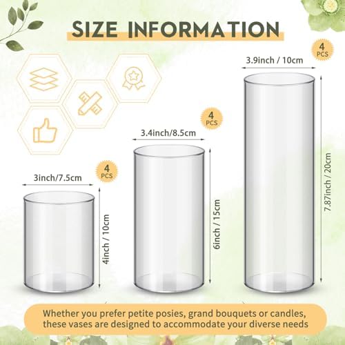 Nuogo 12 Pcs Plastic Cylinder Vases Tall Plastic Flower Vases for Centerpieces Hurricane Candle Holder for Home Wedding Office Party Formal Dinners Decorations (4''/6''/8'') - Image 3