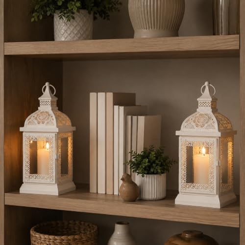 TRIROCKS Set of 2 Farmhouse Lantern 13'' H Decorative Outdoor Lantern Cream - Image 2