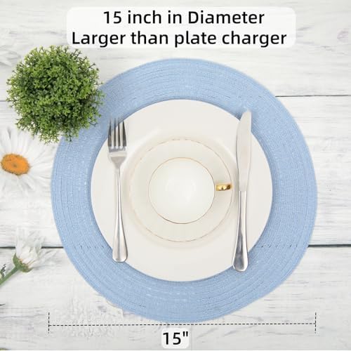 SHACOS Round Braided Placemats Set of 8 Washable 15 inch Round Non Slip Table Place Mats for Dining Tables Wedding Party Decor (Light Blue, 8) - Image 5