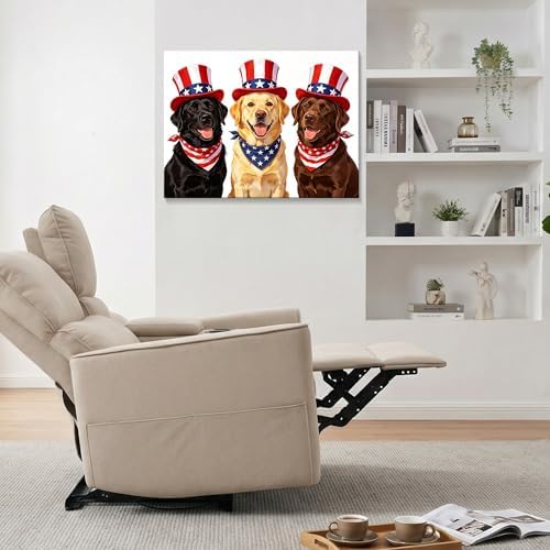 July 4th Patriotic Canvas Wall Art 4th of July USA Decorations American Flag and Stars Dogs Picture Wall Decor Independence Day Home Decor 24x36in - Image 3
