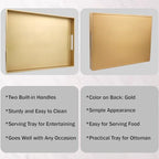 Gold Serving Tray for Coffee Table, Rectangular Plastic Decorative Tray with Handles for Entertaining, Outdoor Patio, Living Room, Ottoman, Bathroom Counter, 11.8”*15.7”*1.6” - Image 3