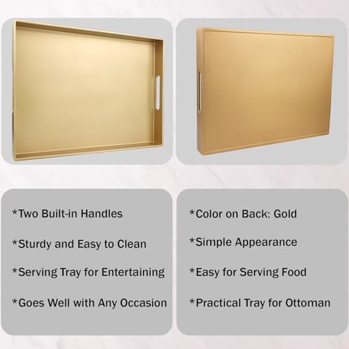 Gold Serving Tray for Coffee Table, Rectangular Plastic Decorative Tray with Handles for Entertaining, Outdoor Patio, Living Room, Ottoman, Bathroom Counter, 11.8”*15.7”*1.6” - Image 3