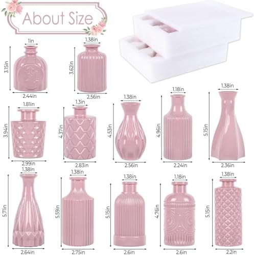 TBWIND 12 Pcs Blush Pink Glass Bud Vase Set - Image 2