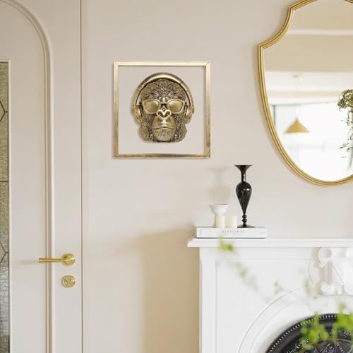 Newinhome Animal Heads Wall Decor (Includes Metal Frame) Resin Animals Sculptures Head Wall Hanging Decoration Gold vintage Wall Sculpture for Living Room Bedroom Office (Gorilla) - Image 2