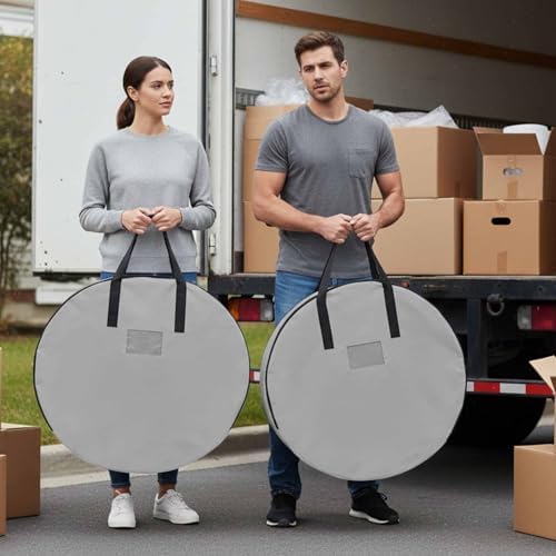 24 Inch Round Storage Bag 1 Pack,Grey Solid Color Waterproof Wreath Storage Container with Handles&Zipper Minimalist Art Closet Organizer Bags Garland Box - Image 4