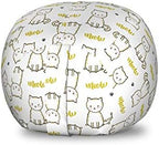 Ambesonne Cat Storage Toy Bag Chair, Cursive Meow with Upside Down Kittens Mini Paws, Stuffed Animal Organizer Washable Bag, Small Size, Mustard White by Ambesonne