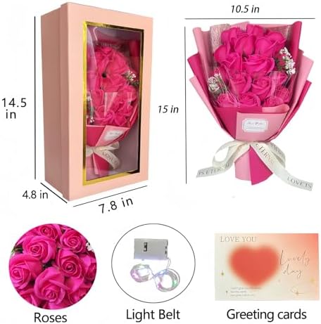 EIGHTOWN Roses Bouquet Artificial Flower - Preserved Red Rose Flowers with Love Necklace for Her - Unique Gifts Valentine's Day, Mother's Day, Thanksgiving, Birthday, Anniversary (512) - Image 2