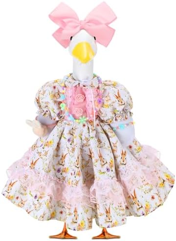 Abbylike 1 Set Easter Bunny Porch Goose Outfit Rabbit Yard Goose Costume Clothes with Bow Headband Fits Large 23'' H Cement for Easter Day Outdoor Patio Garden Lawn Pathway Spring Statue Decor by Abbylike