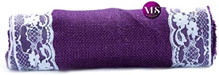 VDS Pack of 10, Burlap Table Runner with White Lace Edge, 100% Natural Jute Rustic Hessian Table Cloth Centerpiece for Wedding Birthday Party Banquet Table Decoration (Size 12X108 Inch)(Purple) - Image 4