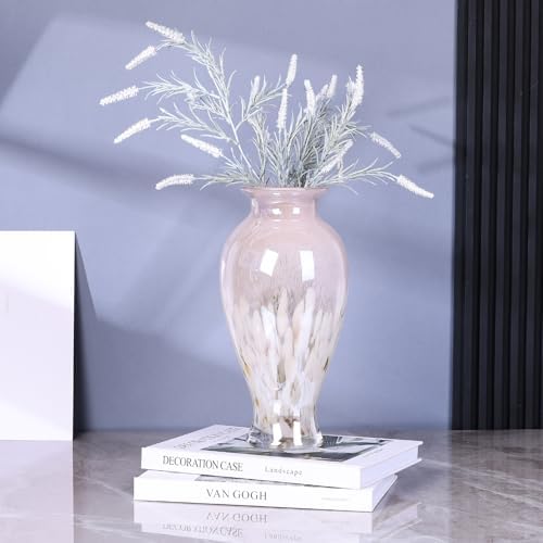 11.8" Tall Pink White Blown Glass Vase, Colorful Opaque Glass Vase, Unique Design Wide Mouth Art Decoration for Home, Living Room, Dining Table, Pampas Grass Decor (Pink White) - Image 3