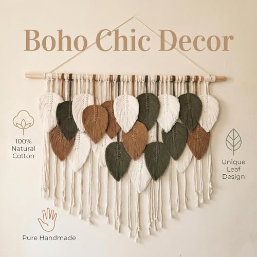 Jditngp Large Macrame Wall Hanging Boho Woven Leaf Tapestry,Hand Woven Leaf Tassels Home Wall Decorations Bohemian Leaf Feather Large Wall Art Decor for Bedroom Living Room Apartment 47.2" Wx33.5 L - Image 2